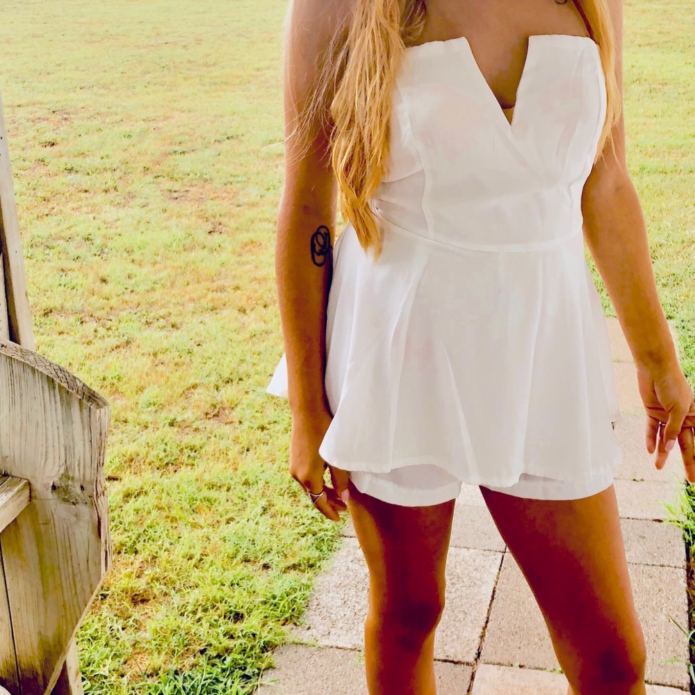 White Peplum Style Romper